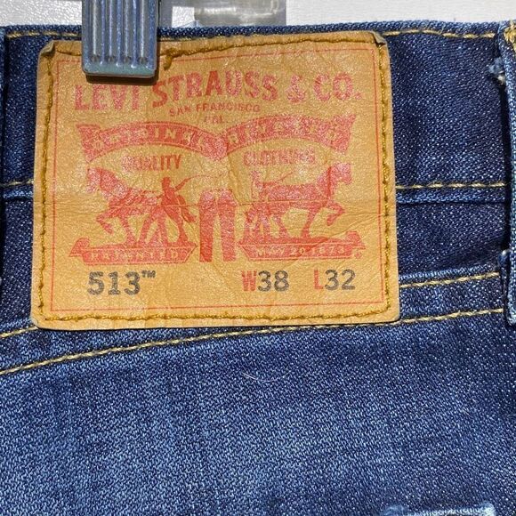 Levi's Men's Blue Dark Wash 513 Slim Straight Leg Jeans Size W38 L32 - Picture 9 of 13